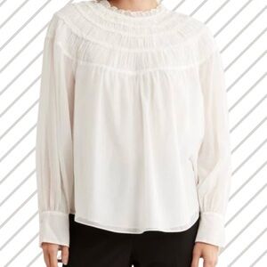 Rebecca Taylor White Silk Blend Long Sleeve Ruched Shirt - Size 8